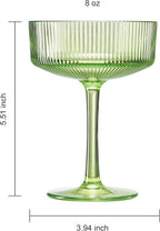 Khen Shatterproof Acrylic Ribbed Vintage Art Deco Martini, Champagne & Cocktail Spring & Summer Bright Pastel Colors Plastic Coupe Glasses | 8 Set | 8oz Ripple Classic Indoor & Outdoor, European Style