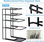Toplife 2 Pack Heavy Duty Pan Organizer, 5 Tier Pot and Pan Organizer Rack for Cast Iron Skillets, Griddles and Pots - Sturdy Steel Construction- No Assembly Required - Black