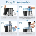 Juicer Machine, 800WCentrifugal Juicer for Whole Fruits and Vegetables,3 Inch Wide Feed Chute, Easy to Clean, Silver