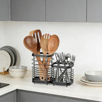 Utensil Holder, Stainless Steel Utensil Drying Rack for Kitchen Counter, Silverware Cutlery Flatware Holder Forks, Knives, Spoons, Chopsticks Organizer (Black)