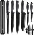 Gourmetop Kitchen Knife Set with No Drilling Magnetic Strip for Kitchen Black Titanium Small Cooking Knives, Sharp Stainless Steel Chef Knife Set for Cutting Meat & Vegetable