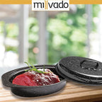 Millvado Roasting Pan With Lid, Turkey Roaster Pan, 13" Granite Oven Roaster Oval Shaped Speckled Enamel on Steel Cookware