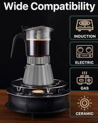 Grasseed Crystal Glass-Top Moka Pot, Polished Stainless Steel Stovetop Espresso Maker for Italian Coffee, Gift for Coffee Lovers - 4 Cup/160ml/5.6oz