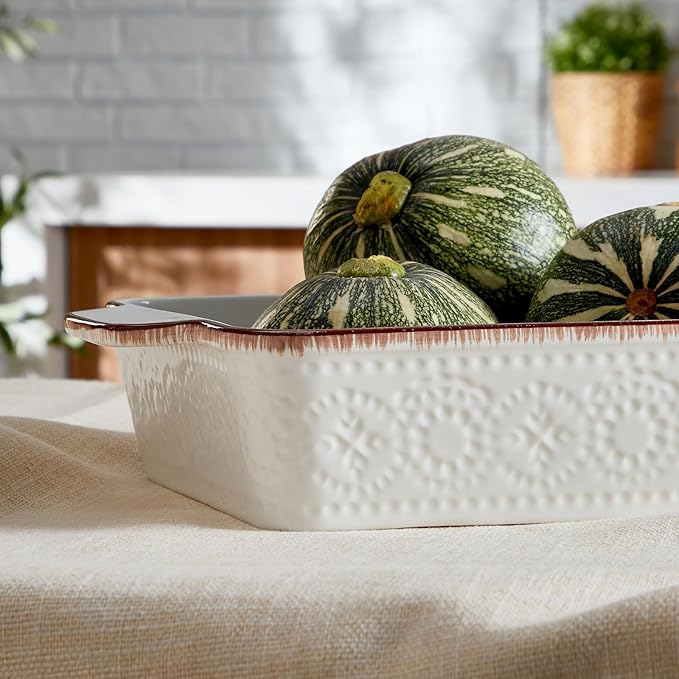 ONEMORE Casserole Dishes for Oven, Ceramic Baking Dish Set of 4, Non-Stick Lasagna Pans with Handles, Rectangular Bakeware Set for Cake, Roasting, Broiling, Gratin, Banquet, Microwave & Dishwasher Safe(3.8/2.6/1.7/1.1 Qt) (White 01)