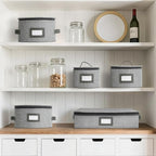 HOMELUX THEORY Plate Storage Box, 2pc 12"x8" Light Gray Hard Shell China Storage Containers, Kitchen Storage Bins With Lids, Heavy Duty Moving Box with Handles for Dishes, Dinner Plate & Dinnerware