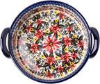 Red Daisy Flower Vintage Style Ceramic Bakeware Casserole Dish Baking Pan Lasagna Pans Baking Dish with Handles for Oven/Cooking/Kitchen-1 PCS, 32 OZ