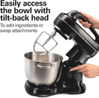 Hamilton Beach Electric Stand Mixer, 4 Quarts, Dough Hook, Flat Beater Attachments, Splash Guard 7 Speeds with Whisk, Easy-Carry Top Handle, Black