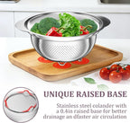 Stainless Steel Colander - 3QT Medium Capacity Strainer with Handle, Kitchen Food Strainer Basket for Washing Vegetables, Fruits, Rice, and Pasta, Kitchen Present for Women
