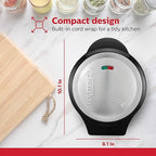 Holstein Housewares Stainless Steel 2 Section Omelet & Frittata Maker, Non Stick Coating, Easy To Clean, Indicator Lights, Compact Storage, Prepare Versatile Recipes in Minutes. 2 Portions, Black