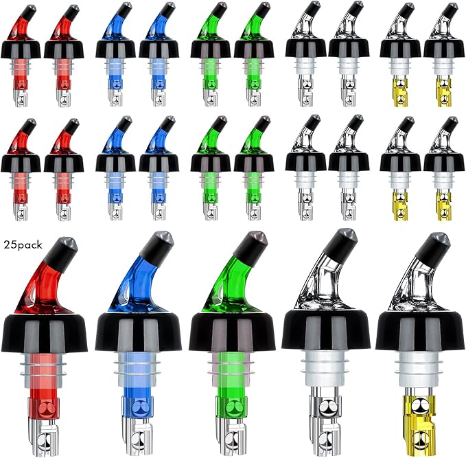 SuproBarware Automatic Measured Bottle Pourer Liquor Bottle Pourer Quick Shot Dispenser 1oz Liquor Pour Spout for Alcohol,Wine,Spirits, Home Bar Kitchen Tools 25 Pack