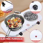 Electric Countertop Burner, Double Burner, 2000W Induction Cooktop, Portable Electric Hot Plate, 5 Level Adjustable Temperature Control Cooking Ranges for Home Dorm Camping Cooking(White Coil)