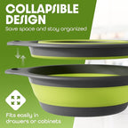 Gevoli Large Collapsible Colander with Self Draining Base - 5Qt Side Drain Food Strainer for Edge of Kitchen Sink (Patent Pending) Green (2 Piece Set)