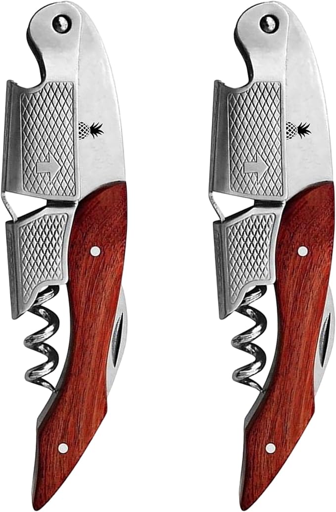 Professional Waiter Corkscrew Wine Opener – Stainless Steel Wine Key with Foil Cutter & Bottle Opener, Heavy Duty Sommelier Tool for Bartenders & Wine Lovers, 2 Pack
