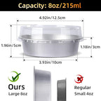 Beasea Mini Ramekins with Lids, 50 Pack 4 Inch 8oz Disposable Aluminum Foil Cake Baking Tins Pans Creme Brulee Tart Pie Tins Silver Small Individual Round Containers Oven Safe for Baking