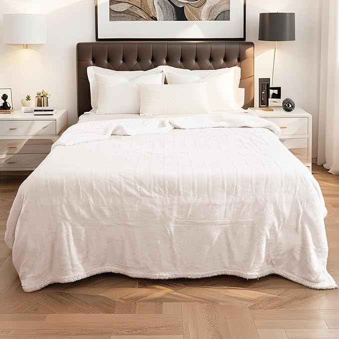 Electric Heated Blanket Queen Size - 84"x90", Soft Flannel Heating Blanket, 10 Heating Levels, 1-12 H Auto Shut Off, Dual Controllers, Breathable Warm and Washable for Bed, White