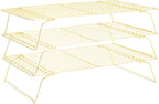 Cooling Rack for Baking 3 Tiers, 16" x 10" Cookie Cooling Wire Rack Stackable Collapsible Nonstick, Stainless Steel Baking Cooking Cooling Racks with Optimum Air Flow, Gold