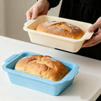 Nonstick Silicone Bread Loaf Pan: 9.5 x 5 Inch Bread Pan for Homemade Rye with Metal Frame - Loaf Mold for Baking Oven - Housewife Baker Home Baking Enthusiasts (Beige & Mint Green)