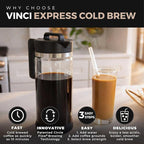 VINCI Express Cold Brew, Electric Cold Brew Coffee Maker in 10 minutes, Glass Carafe, 3 Brew Strength Settings & Cleaning Cycle, Easy to Use & Clean, Cold Brewer for Iced Coffee, 1.4 L