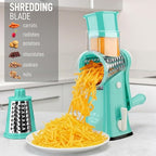 Zulay Kitchen Rotary Cheese Grater 5 Blade Cheese Shredder - Manual Hand Crank Cheese Grater With Reinforced Suction & 5 Interchangeable Drums - Easy to Use, Vegetable Chopper Round Mandoline Slicer