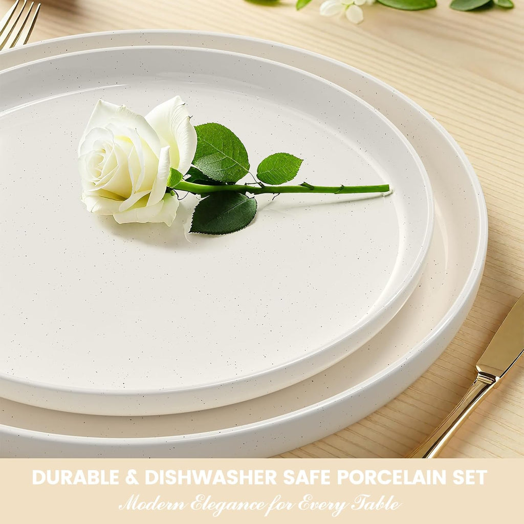 Umite Chef 12 Piece Ceramic Dinnerware Set for 4 – Cream White Plates & Bowls
