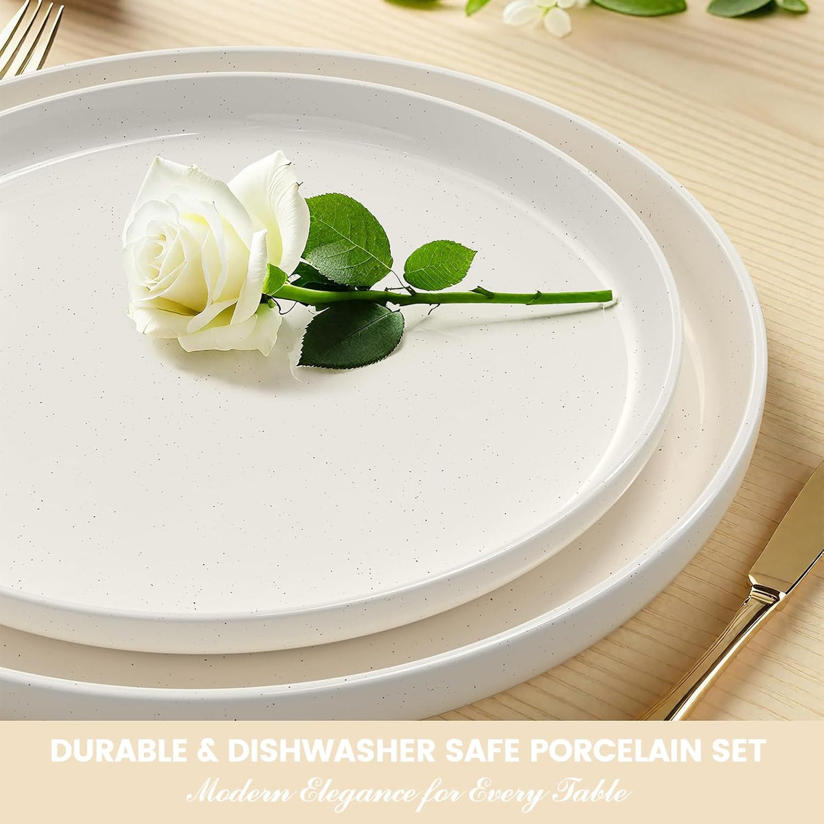 Umite Chef 12 Piece Ceramic Dinnerware Set for 4 – Cream White Plates & Bowls