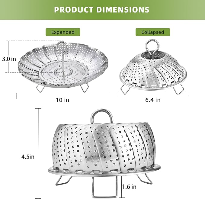 Steamer Basket, Premium Stainless Steel Vegetable Steamer Basket for Veggies & Seafood Cooking, Expandable Food Steaming Basket Fits for Various Size Pots & Pans (6.4" to 10") LAIHIFA
