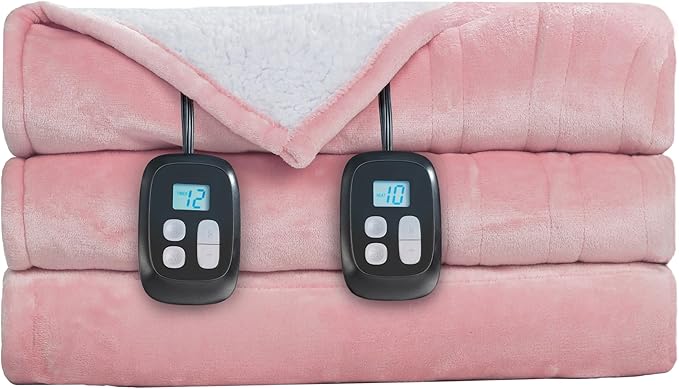 Electric Heated Blanket Queen Size - 84"x90", Soft Flannel Heating Blanket, 10 Heating Levels, 1-12 H Auto Shut Off, Dual Controllers, Breathable Warm and Washable for Bed, Light Pink