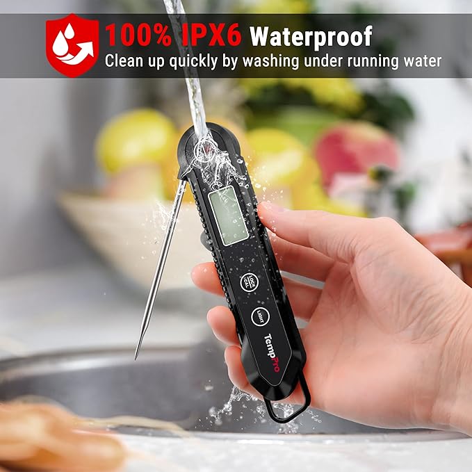 TempPro Digital Instant Read Meat Thermometer for Grilling Waterproof Kitchen Food Thermometer with Calibration Backlight Baking Bread Candy Thermometer Cooking Tools Utensils (Previously ThermoPro)