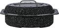 Granite Ware 13-inch oval roaster with Lid. Enameled steel design to accommodate up to 7 lb poultry/roast. Resists up to 932°F. Ideal for preparing meals for two!