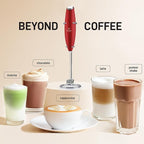 Zulay Kitchen Powerful Double Whisk Milk Frother Handheld - Foam Maker With Stand - Whisk Drink Mixer for Coffee, Mini Foamer for Latte, Matcha, Frappe, Hot Chocolate & Cappuccino (Cardinal Red)