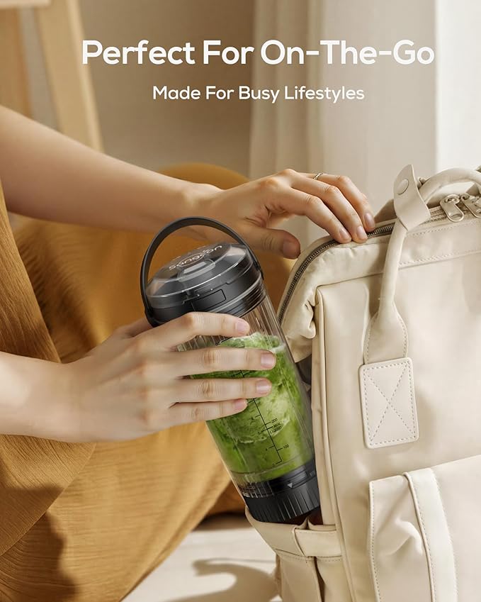 Sangcon Personal Portable Blender for Shakes & Smoothies, 6000mAh Cordless USB-C Rechargeable Blender with 2 Blend Modes, Leakproof Travel Lid, Dishwasher Safe, Ideal for Gym Office Kitchen, BPA-Free