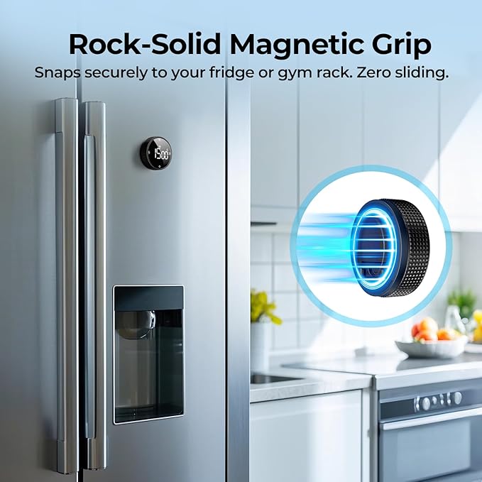 Magnetic Kitchen Timer for Cooking with Loud Alarm - Large LED Display Rotating Countdown Pomodoro Timer, Preset 5/15/25 Mins Easy for Seniors and Kids，for Baking Grilling Studying