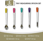 Mini Measuring Spoons Set, Tiny Stainless Steel Measure Teaspoons with Silicone Handle, Suitable for Small Amount of Dry or Liquid Ingredients and Spices (1/64, 1/32, 1/16, 1/8, 1/4 tsp)