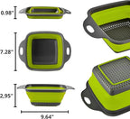 Square Collapsible Colander with Handles – Green Square Silicone Kitchen Strainers with Plastic Handles Foldable Kitchen Strainer Perfect for Draining Pasta Vegetable and Fruit Green