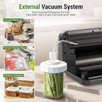 Vacuum Sealer for Food, Food Saver Vacuum Sealer Machine, Powerful Suction, Build-in Cutter, UV Compact Food Sealer, Dry&Wet Modes, Vacuum Sealer Kit with Bag Roll&Mason Jars&Reusable Vacuum Seal Bags