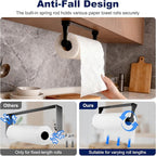 Black Paper Towel Holder Under Cabinet, Adhesive Paper Towel Holder Wall Mount Toilet Roll Holders Rack for Kitchen Bathroom Garage Counter, Anti-Drop Upgraded Telescopic Rod Design Roll