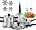 Meythway 14-Piece Stainless Steel Cookware Set for Induction Stovetops – Non-Toxic Pots & Pans with Stay-Cool Handles, Glass Lids, Steamer, Pot Mats & Utensils – Dishwasher Safe Kitchen Cookware