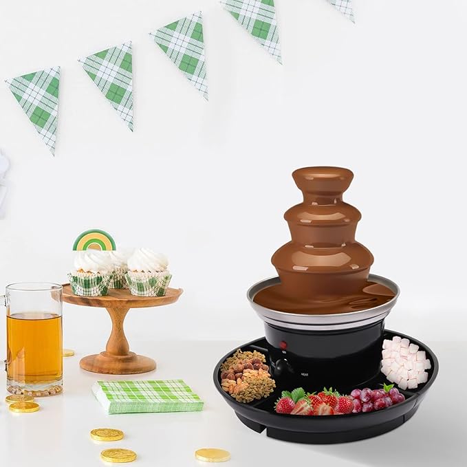 3 Tier Chocolate Fondue Fountain, 40W Stainless Steel Chocolate Fondue Fountain Machine Electirc Chocolate Fondue Set with Fruit Plate for Birthday Party Wedding Celebration