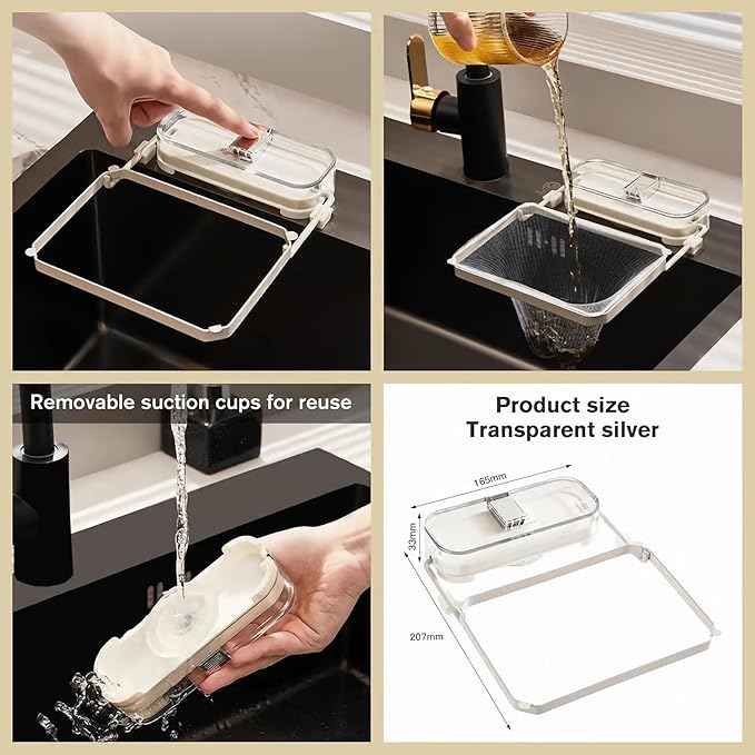 Sink Drain Strainer 2025 New Suction Cup Sink Kitchen Net Strainer Colander Collapsible Corner Sink Strainer Over for Food Waste Filtering Kitchen Leftover Have Mesh Bags (White, Filter 100Pcs)