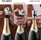 Champagne Stopper 6 Pack Stainless Steel Champagne Save with Food Grade Silicone, Leak-Proof Bubble Retaining Saver, Suitable for Champagne Prosecco Cava and Sparkling (Silver)