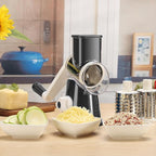 Cambom Rotary Cheese Grater Hand Crank Cheese Shredder for Fresh Cheese, Vegetable, Nuts,Non-slip Suction Base, Three Blades, Black