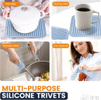 Silicone Trivet Mats 2 Heat Resistant Pot Holders Multipurpose Non-Slip Hot Pads for Kitchen Potholders, Drying mat, Jar Opener, Spoon Holder, Coaster.(Sky Blue)
