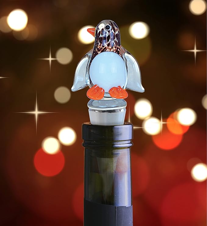 Cheers Penguin Glass Wine Stopper – Elegant Vacuum Seal Reusable Nautical Ocean Life Wine Bottle Stopper – Airtight Leak Proof Bottle Topper Cork Plug, Cute Home Decor & Bar Tool Accessory Gift