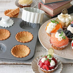 2 Pack Mini Tart Pan, 2.75" Egg Tart Molds 6-Cavity Non Stick Fluted Mini Tart Mould, Reusable Quiche Bakeware Carbon Steel for Pies, Quiche, Cheese Cakes, Desserts(Not Included Cutting Mold)