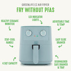 GreenLife 4.5QT Air Fryer, Mechanical Dial Controls, PFAS-Free Ceramic Nonstick Drawer, Adjustable Temp & Timer, LED Indicator, Oil-Less Cooking, Dishwasher Safe, Compact Family Size, Blue