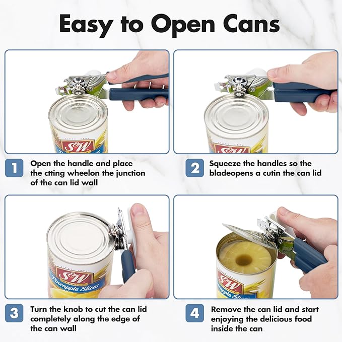 Can Opener Manual, COKORA Can Openers Hand Held with Comfort Anti-Slip Handles, Heavy Duty Stainless Steel Can Opener Smooth Edge and Bottle Openers, Easy Turn Can Openers for Seniors, Kitchen, Blue