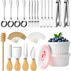 Charcuterie Boards Accessories Bowls with Lids, Cheese Butter Spreader Knife Set Mini Serving Tongs, Forks, Spoons,Dipping Bowls, Toothpick Flags, Honey Dippers For Party Platter Making (Silver)