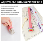 3Pcs Adjustable Rolling Pin Sets with Thickness Rings for Baking,Pastry Dough Roller with Silicone Mat and Brush,Non Stick Silicone Rolling Pin for Dough Cookie Baking Supplies Kitchen Accessories