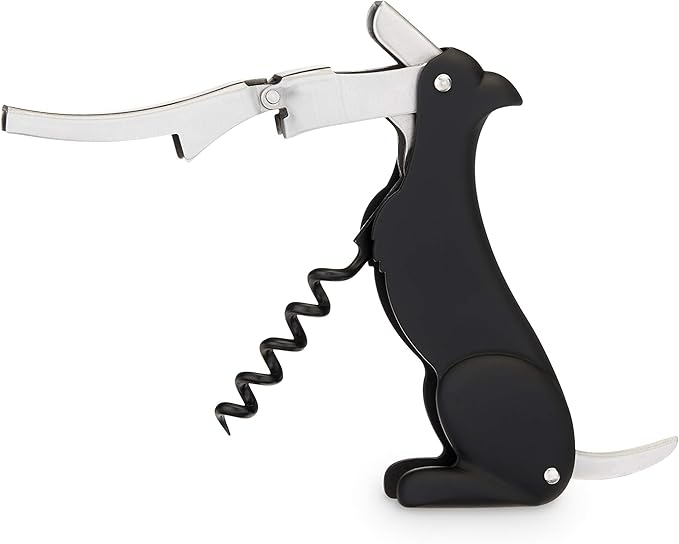 True Zoo Buddy the Bordeaux Collie Black Dog Corkscrew Wine Opener with Built-in Bottle Opener & Sharp Foil Cutter, Stainless Steel and Plastic, Home Bar, Kitchen, Travel, Novelty Gifts, Set of 1