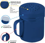 CUSINIUM 6oz Navy Blue Stainless Steel Salt Pepper Dredge Shakers - With Plastic Cap - With Handle - Pack of 2